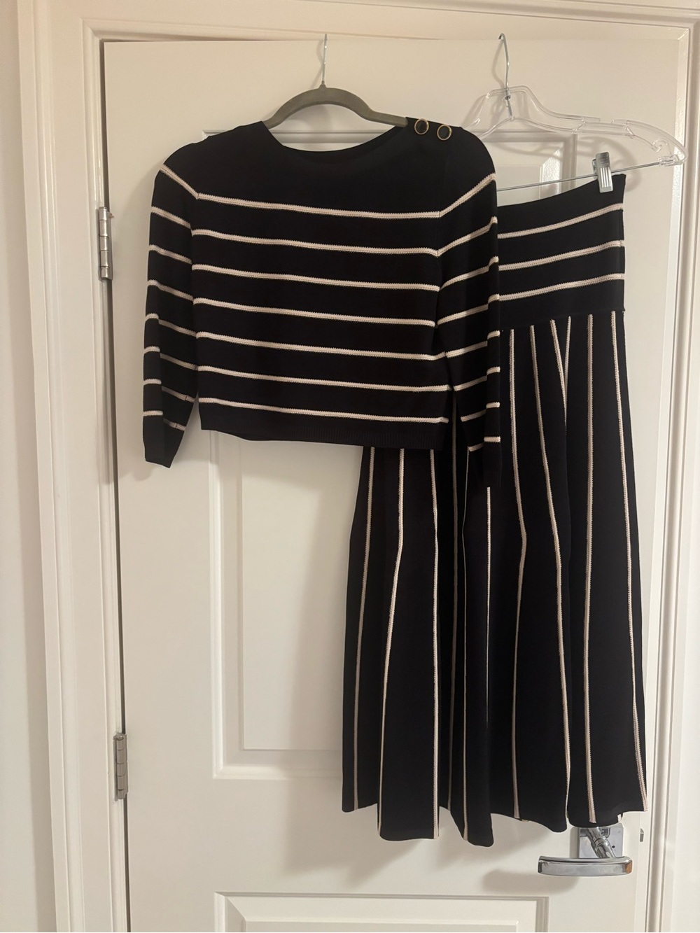Zimmermann Black and Cream Striped Knit Maxi Dress Set